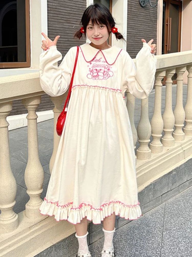 Платье в стиле "Лолита" HOUZHOU Kawaii с длинными рукавами и оборками в стиле пэчворк, с мультяшным принтом, воротник «Питер Пэн», Милая женская одежда
Платье в стиле "Лолита" HOUZHOU Kawaii с длинными рукавами и оборками в стиле пэчворк, с мультяшным принтом, воротник «Питер Пэн», Милая женская одежда