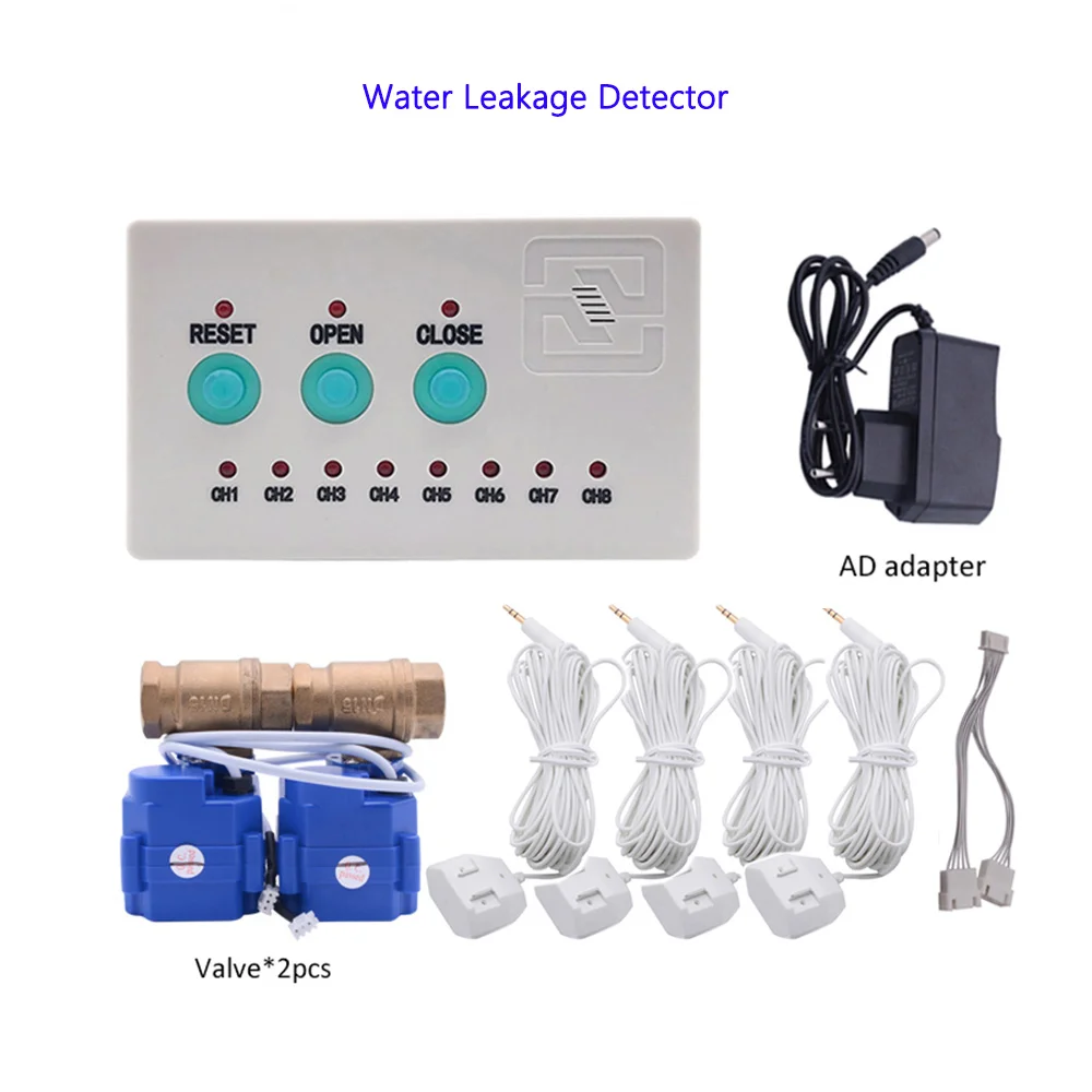 

Датчик утечки воды для умного дома, система оповещения об переполнении с 2 клапанами DN15/DN20/DN25, детектор утечки (4 кабеля)