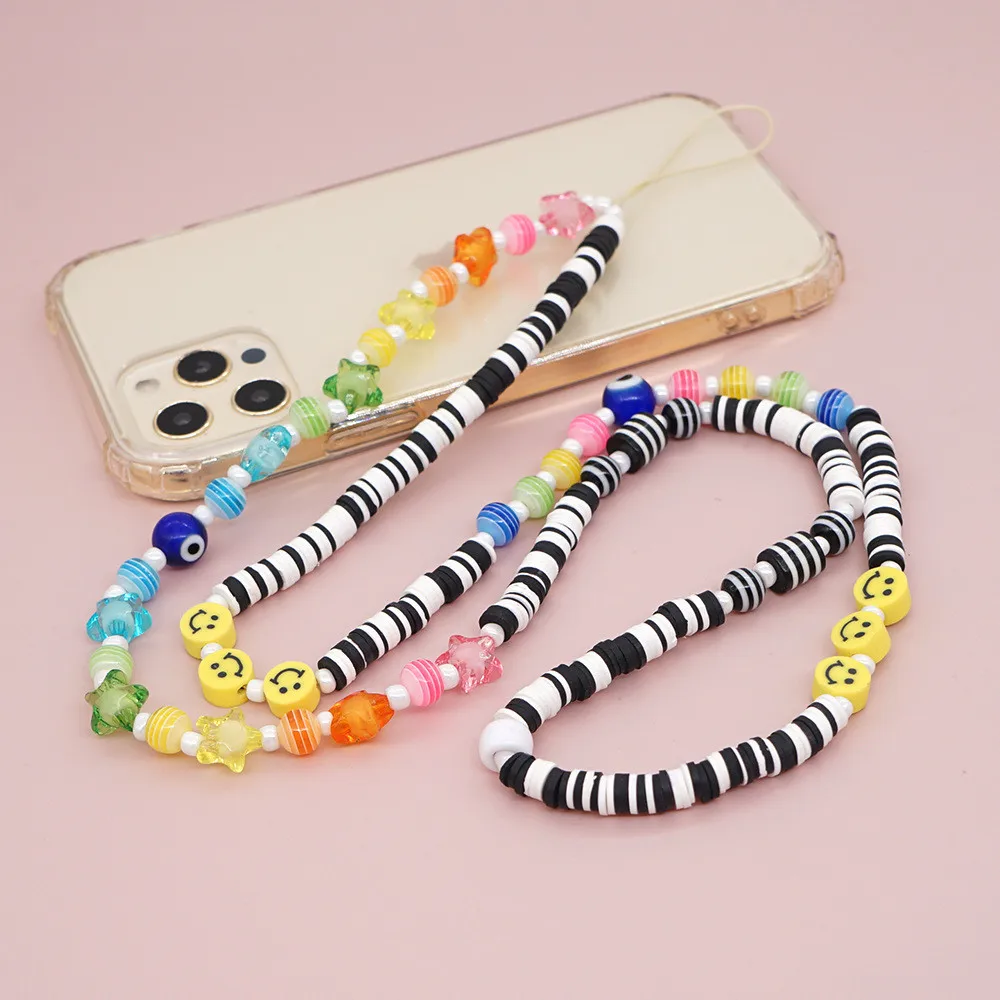 Colorful Acrylic Star Stripe Bedas Mobile Phone Chain for Women Black White Soft Pottery Handmade Beaded Phone Lanyard Gifts
Colorful Acrylic Star Stripe Bedas Mobile Phone Chain for Women Black White Soft Pottery Handmade Beaded Phone Lanyard Gifts