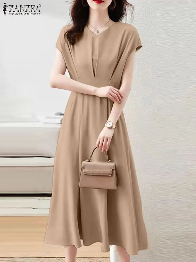 Summer Sundress ZANZEA Elegant Women Office Lady A-line Work Vestidos Kaftan Stylish V Neck Short Sleeve Solid Mid-calf Dress
Summer Sundress ZANZEA Elegant Women Office Lady A-line Work Vestidos Kaftan Stylish V Neck Short Sleeve Solid Mid-calf Dress
