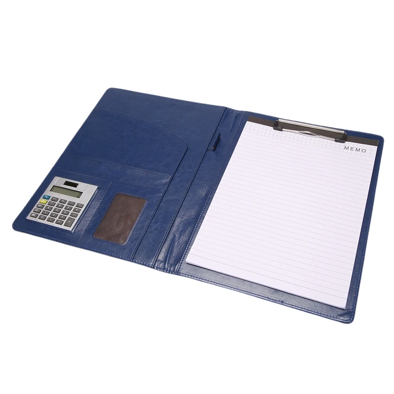 

A4 Clipboard Folder Portfolio Multi-Function Leather Organizer Sturdy Office Manager Clip Writing Pads With Calculator