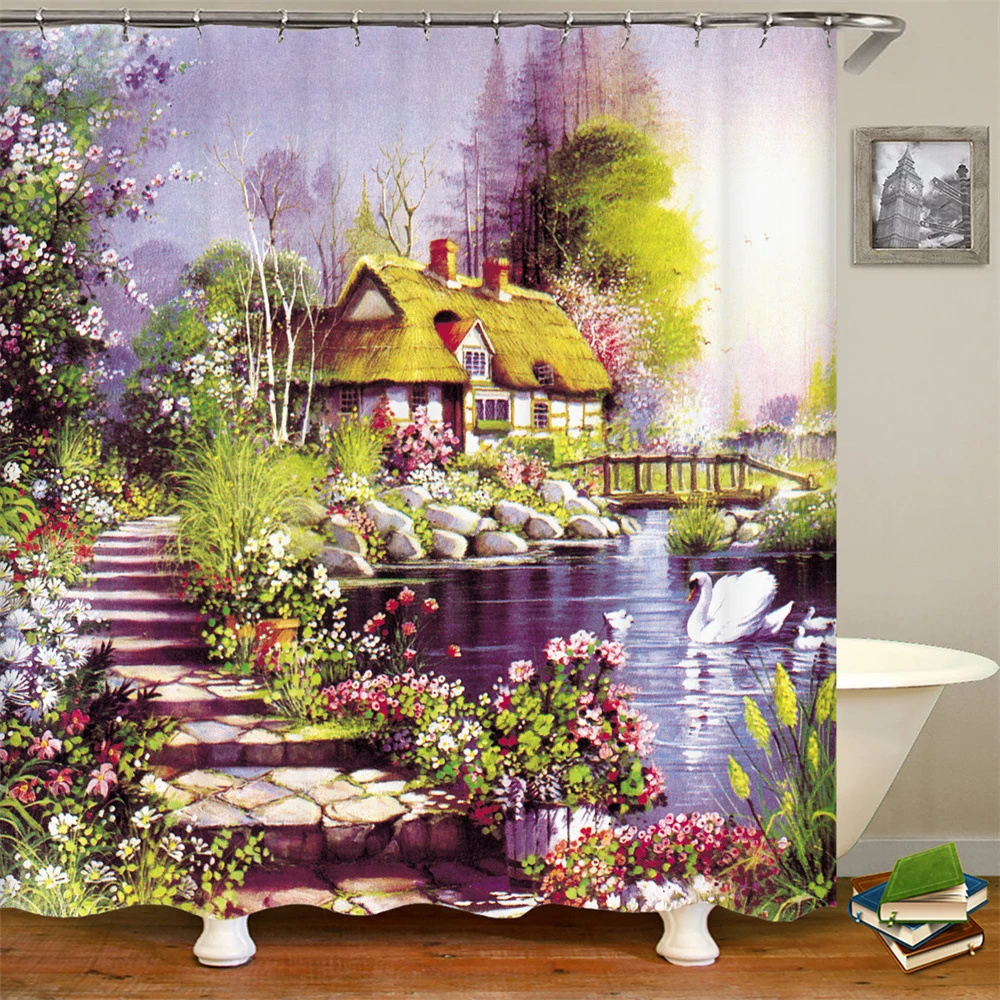 Forest Flowers River Housing Shower Curtain Waterfall European Oil Painting Nature Scenery Fabric Bathroom Decor Bath Curtains
Forest Flowers River Housing Shower Curtain Waterfall European Oil Painting Nature Scenery Fabric Bathroom Decor Bath Curtains