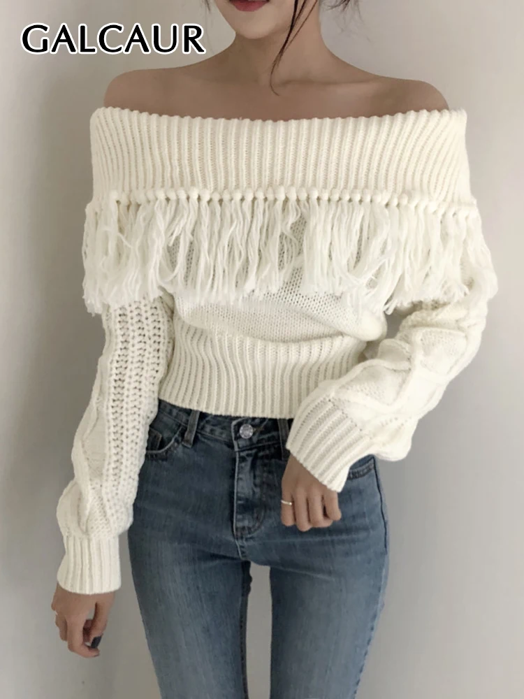 GALCAUR Minimalist Tassel Sweater For Women Slash Neck Long Sleeve Knitting Vintage Sweaters Female Autumn Fashion 2022 Clothing
GALCAUR Minimalist Tassel Sweater For Women Slash Neck Long Sleeve Knitting Vintage Sweaters Female Autumn Fashion 2022 Clothing