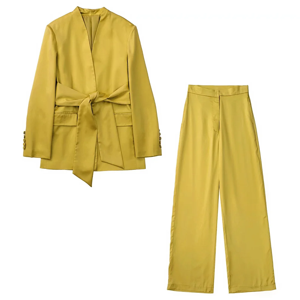 Women's Bow Trim Silk Satin Pocket Blazer Casual New Fashion Jacket Solid Color Female High Waist Trousers Elegant Suit Mujer
Women's Bow Trim Silk Satin Pocket Blazer Casual New Fashion Jacket Solid Color Female High Waist Trousers Elegant Suit Mujer