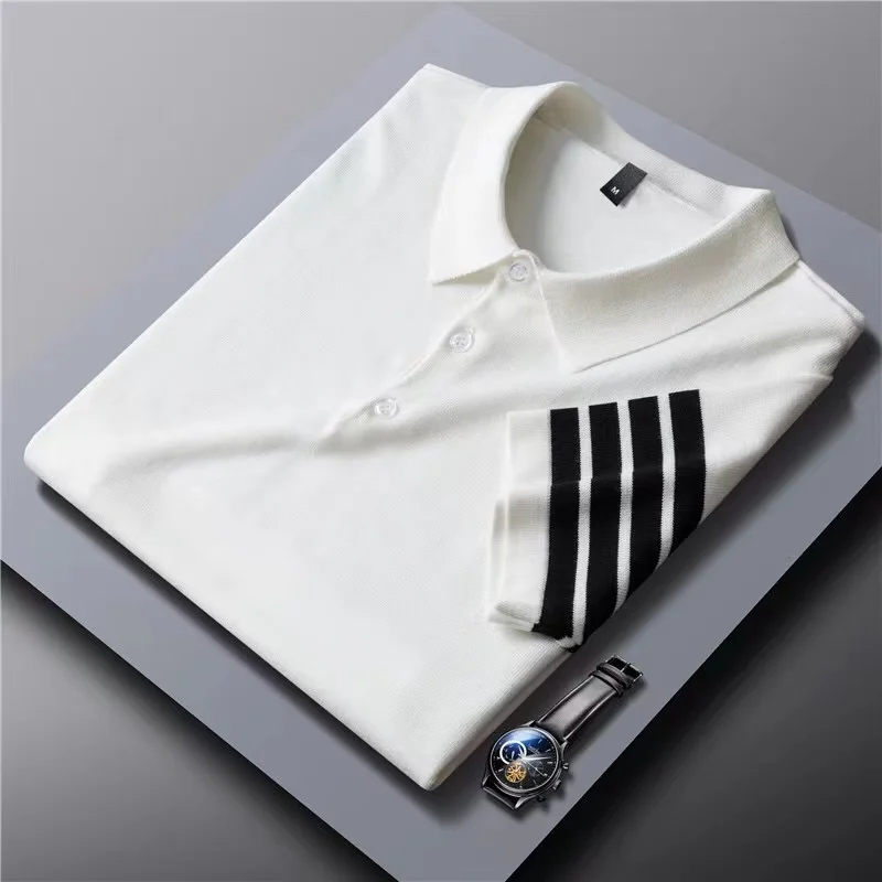 High end luxury contrast stripe Lapel short sleeve polo men's summer simple casual knitted T-shirt fashion high-quality top men
High end luxury contrast stripe Lapel short sleeve polo men's summer simple casual knitted T-shirt fashion high-quality top men