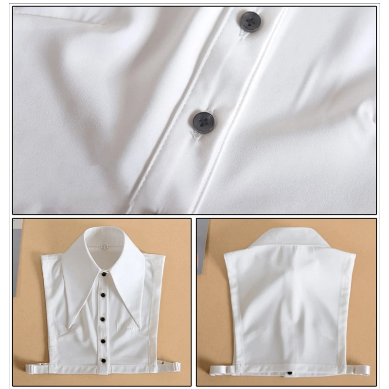 

Корейский женский винтажный белый накладной воротник с широким лацканом и пуговицами съемный полутоп блузка Регулируемый декоративный ...