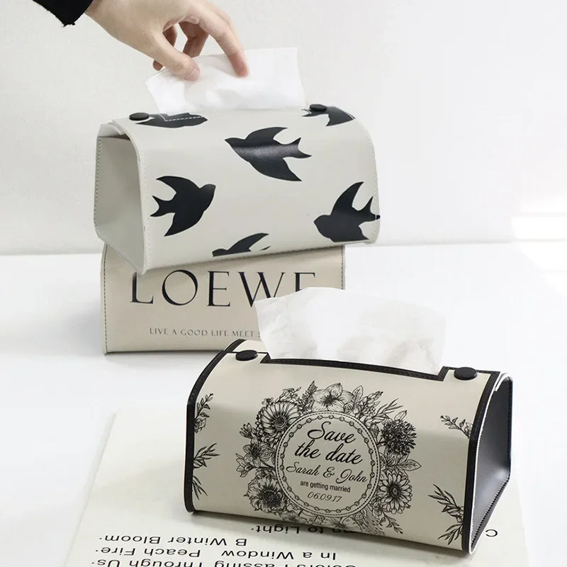 

New leather high-value car tissue box household paper towel bag living room bathroom waterproof storage bag