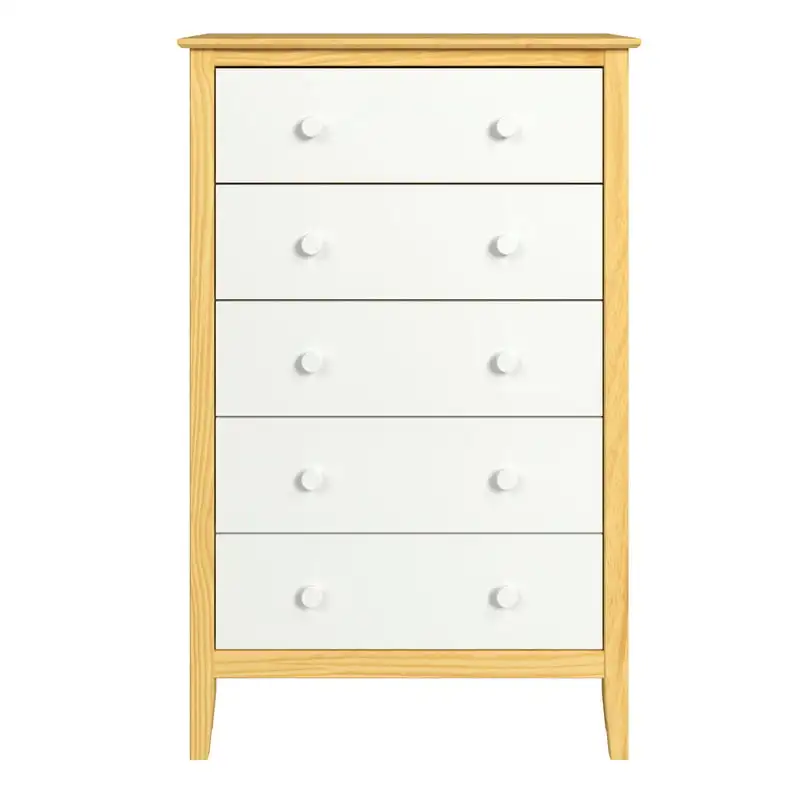 Solid Wood Easy Pieces Five Drawer Dresser Natural w/White Front, White and Natural Knobs
Solid Wood Easy Pieces Five Drawer Dresser Natural w/White Front, White and Natural Knobs