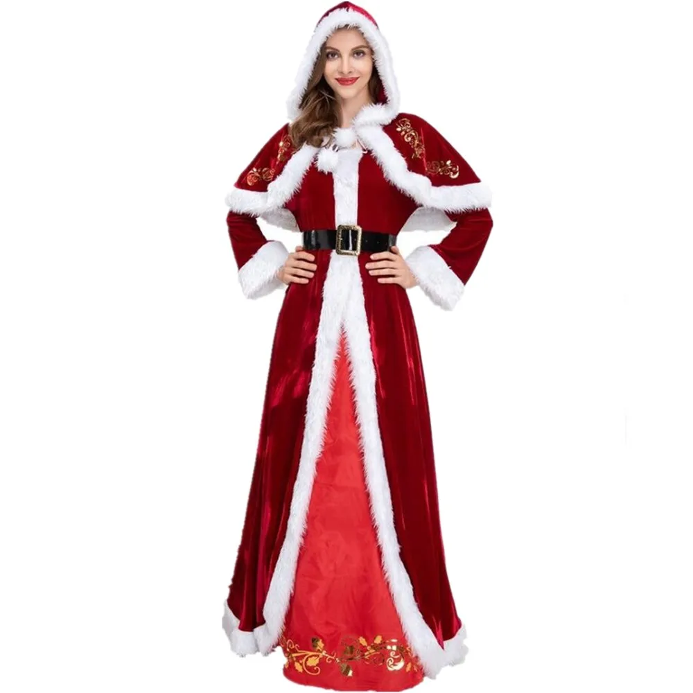 Women Retro Christmas Santa Claus Costume Velvet Long Dress Winter Fashion Santa Party Long Sleeve Two-piece Shawl Dress Lady
Women Retro Christmas Santa Claus Costume Velvet Long Dress Winter Fashion Santa Party Long Sleeve Two-piece Shawl Dress Lady