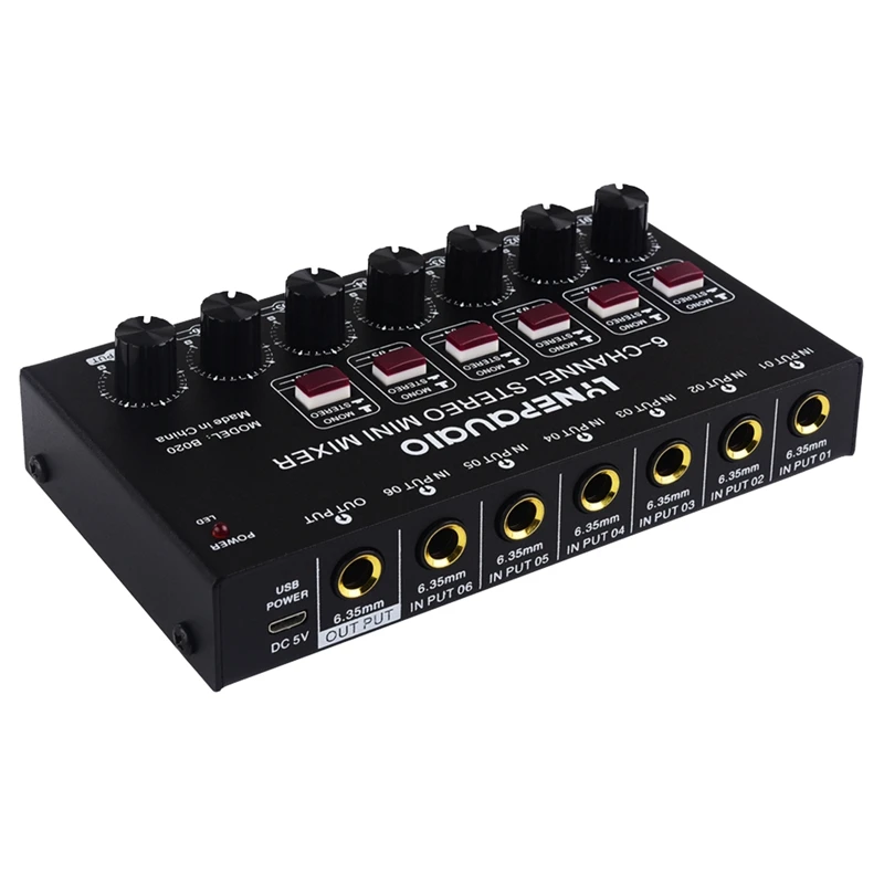 Mini 6-Channel Stereo Audio Mixer Musical Instrument Mixer Electric Wind/Electric Guitar/Electronic Piano/Drums Mixer
Mini 6-Channel Stereo Audio Mixer Musical Instrument Mixer Electric Wind/Electric Guitar/Electronic Piano/Drums Mixer