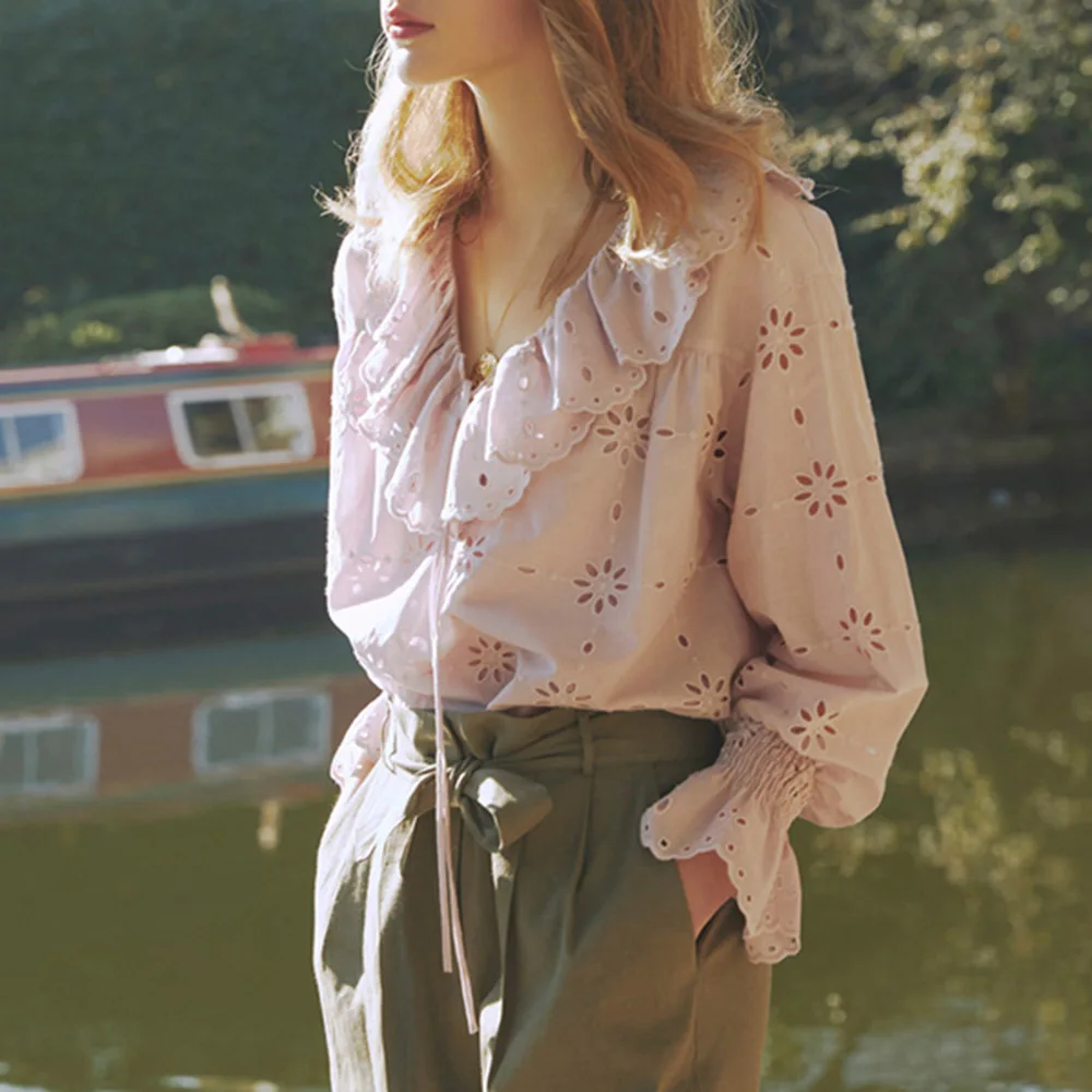 Flare Sleeve Color Block Patchwork Standard Women's Blouse 2022 Spring Autumn New French Romantic Hollow Top Elegant Chic Shirt
Flare Sleeve Color Block Patchwork Standard Women's Blouse 2022 Spring Autumn New French Romantic Hollow Top Elegant Chic Shirt