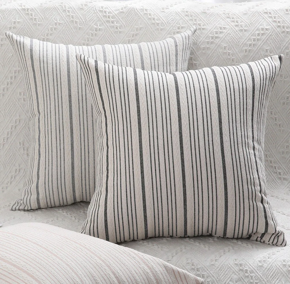 

DecorUhome Pillow Cover With Cotton and Linen Striped Decorative Pillowcases for Pillows 45X45cm Bamboo Cushion Cover for Sofa