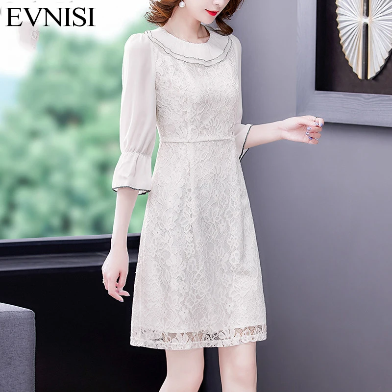 EVNISI White Elegant Ladies Lace Dress O-neck Women Autumn Slim Office Lady Double-layer Ruffled Dresses A-line Slim Vestidos
EVNISI White Elegant Ladies Lace Dress O-neck Women Autumn Slim Office Lady Double-layer Ruffled Dresses A-line Slim Vestidos