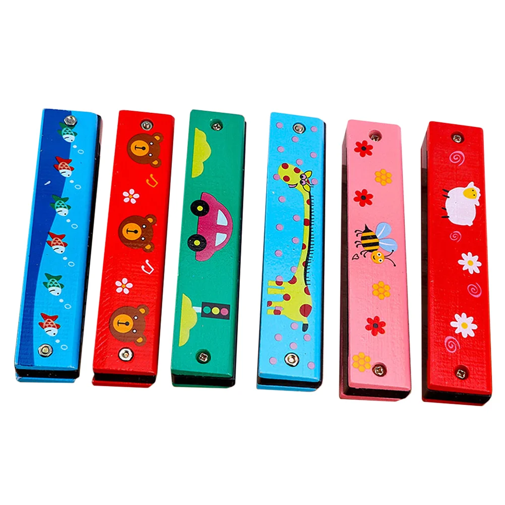 

6 Pcs Music Gifts Harmonica Instrument Toy Small Major Child Plaything Cartoon Wooden Toys Pupils