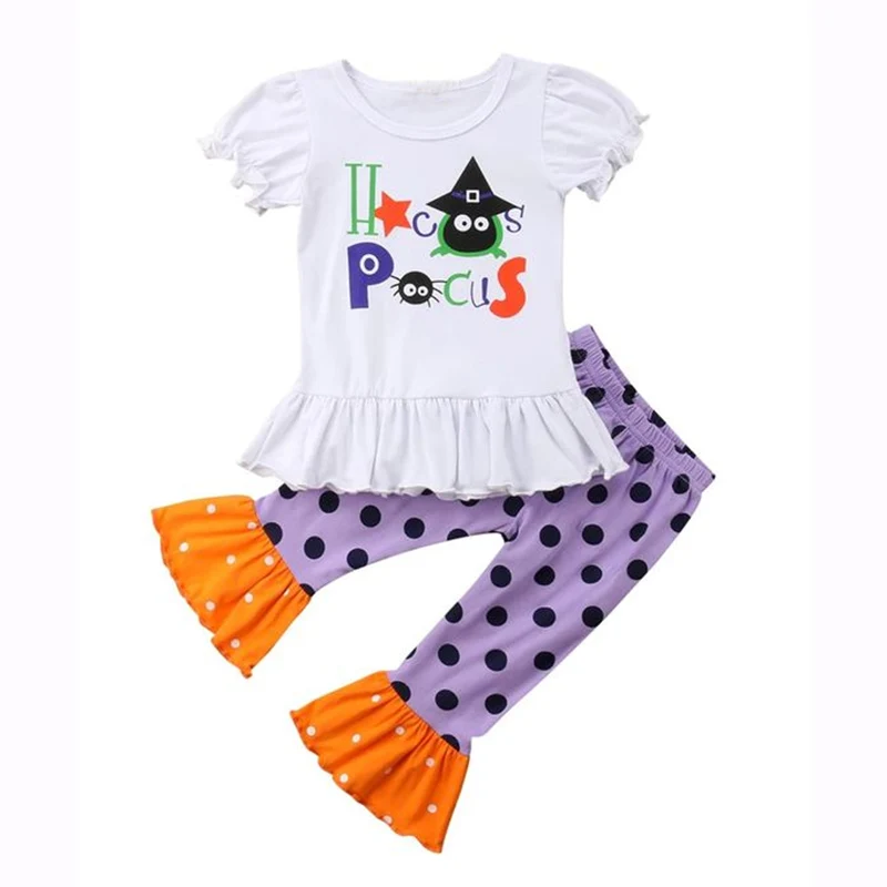 Boutique Halloween outfits ghost short sleeve top purple dots pants girls sets kids clothing
Boutique Halloween outfits ghost short sleeve top purple dots pants girls sets kids clothing