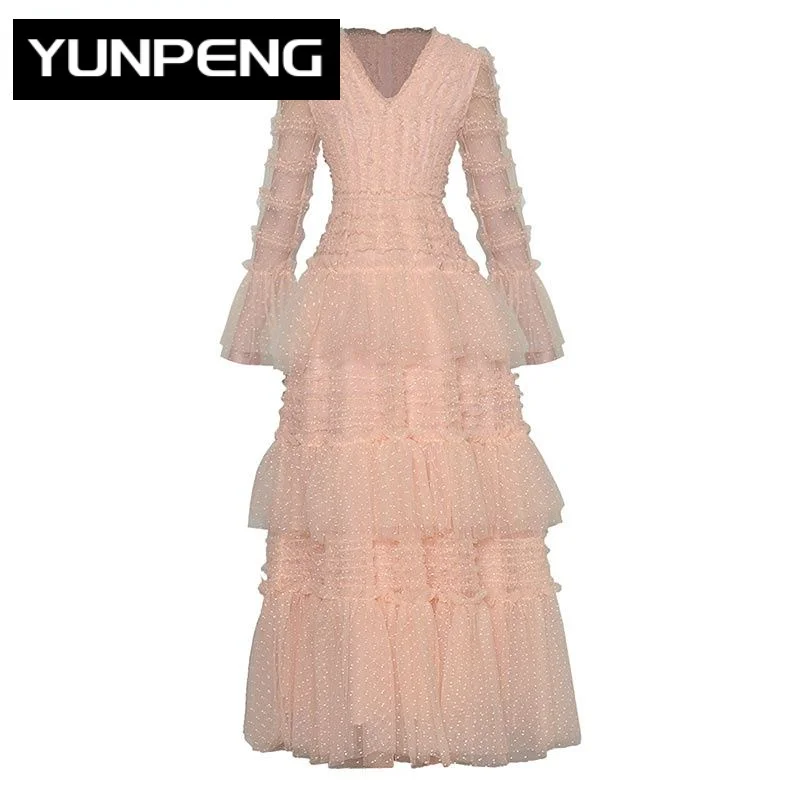 Dresses For Women 2023 Runway Luxury Designer Spring Pink Mesh Long V-Neck Flare Sleeve Dot Cascading Ruffle Party Long Dress
Dresses For Women 2023 Runway Luxury Designer Spring Pink Mesh Long V-Neck Flare Sleeve Dot Cascading Ruffle Party Long Dress