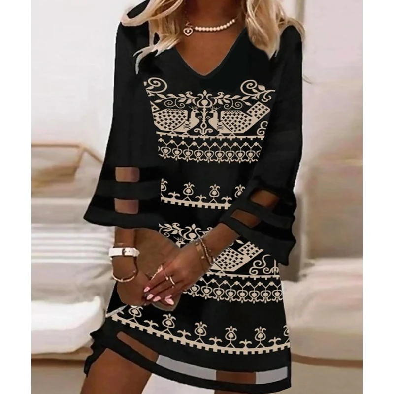 Women V Neck Spring Summer Sexy Mini Dress Floral Flower Tribal Print Contrast Mesh Casual Dress
Women V Neck Spring Summer Sexy Mini Dress Floral Flower Tribal Print Contrast Mesh Casual Dress