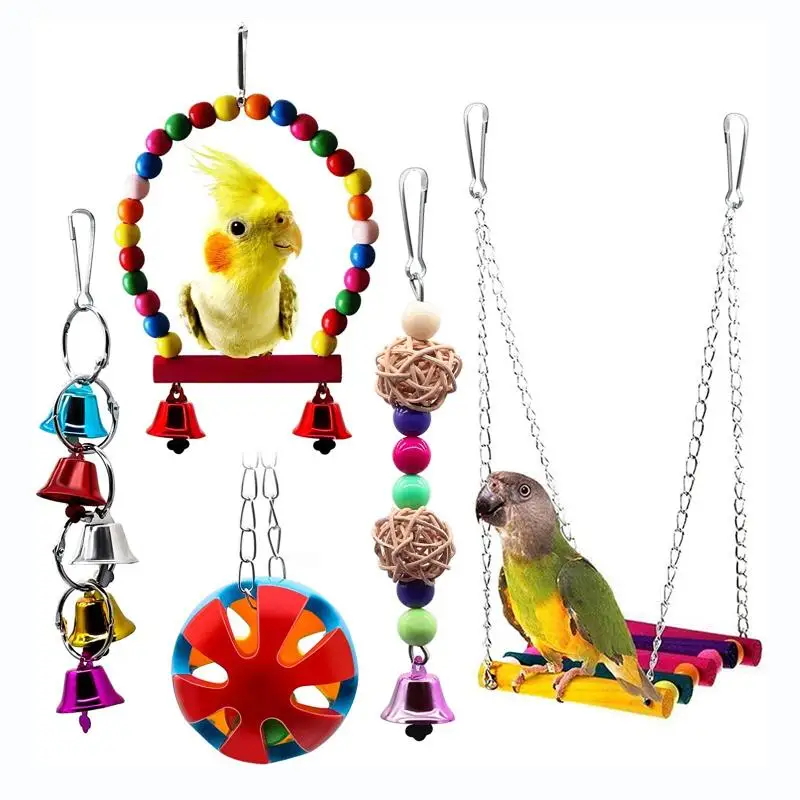 5 Pcs Bird Swing Toys with Bells, Pet Parrot Cage Hammock Hanging Toy Perch for Budgie Conures Parakeet Finches Cockatiels
5 Pcs Bird Swing Toys with Bells, Pet Parrot Cage Hammock Hanging Toy Perch for Budgie Conures Parakeet Finches Cockatiels