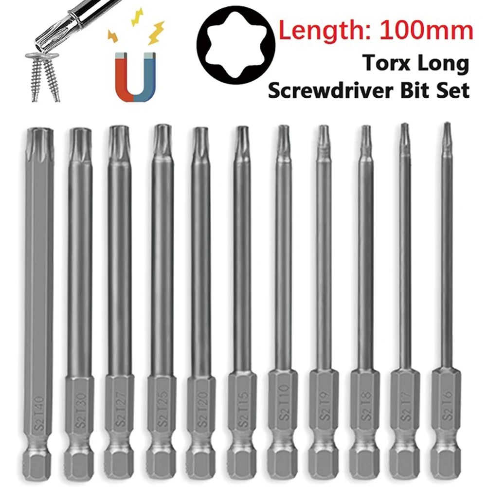 

1Pc 100mm Torx Screwdriver Bit Hex Shank Magnetic Head Security Tamper Proof Star T7/T8/T9/T10/T15/T20/T25/T27/T30/T40 Hand Tool