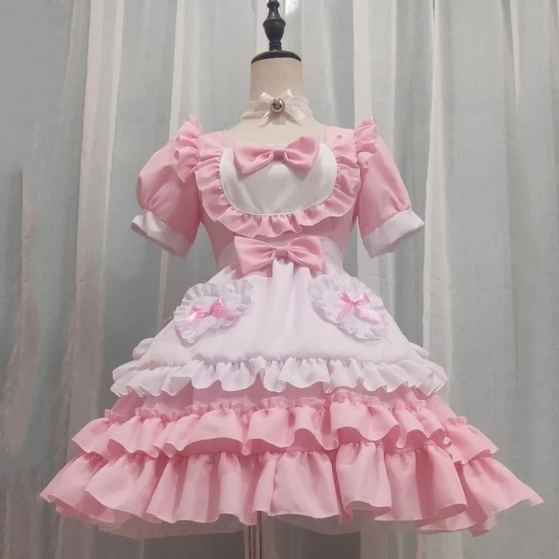 

Сексуальное розовое платье горничной в стиле "Лолита", японское милое женское платье, кавайное платье, костюм для ролевых игр, Хэллоуин, искусственная кожа, косплей, аниме Ka.wai, одежда