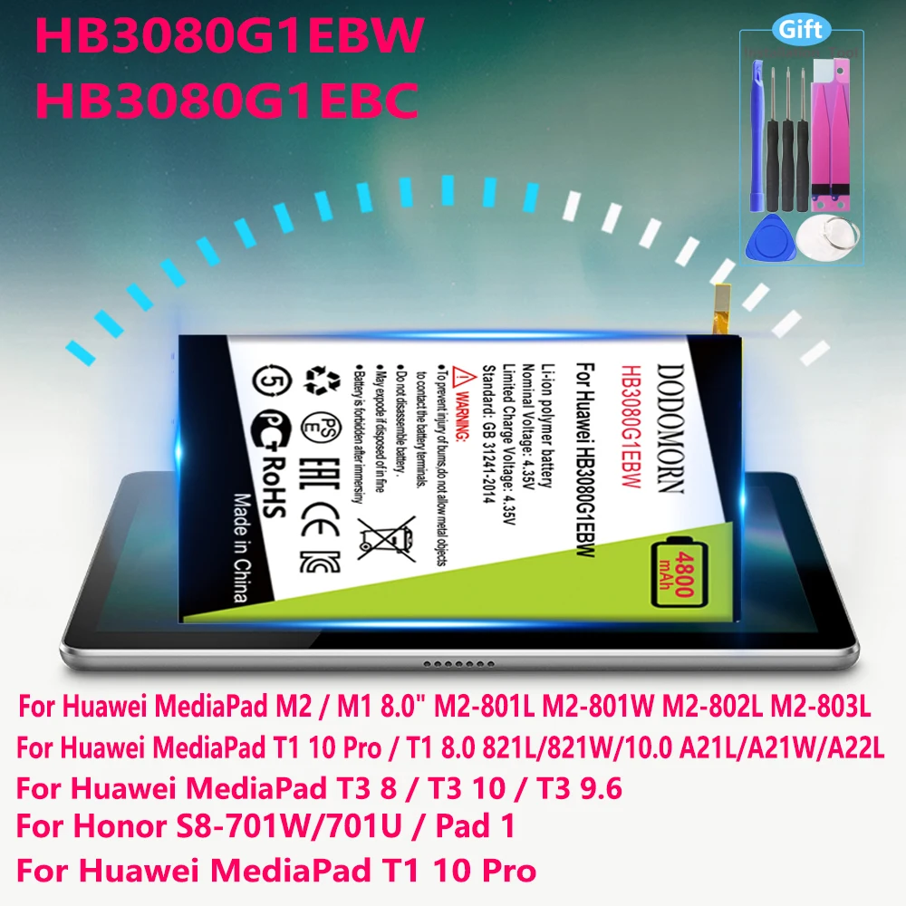 DODOMORN HB3080G1EBW Аккумулятор для Huawei Mediapad T3 8,0 KOB-L09/W09/9,6 "Mediapad T3 10,0 аккумулятор/AGS-W09/L09/L03/BZA-W00/L00
DODOMORN HB3080G1EBW Аккумулятор для Huawei Mediapad T3 8,0 KOB-L09/W09/9,6 "Mediapad T3 10,0 аккумулятор/AGS-W09/L09/L03/BZA-W00/L00