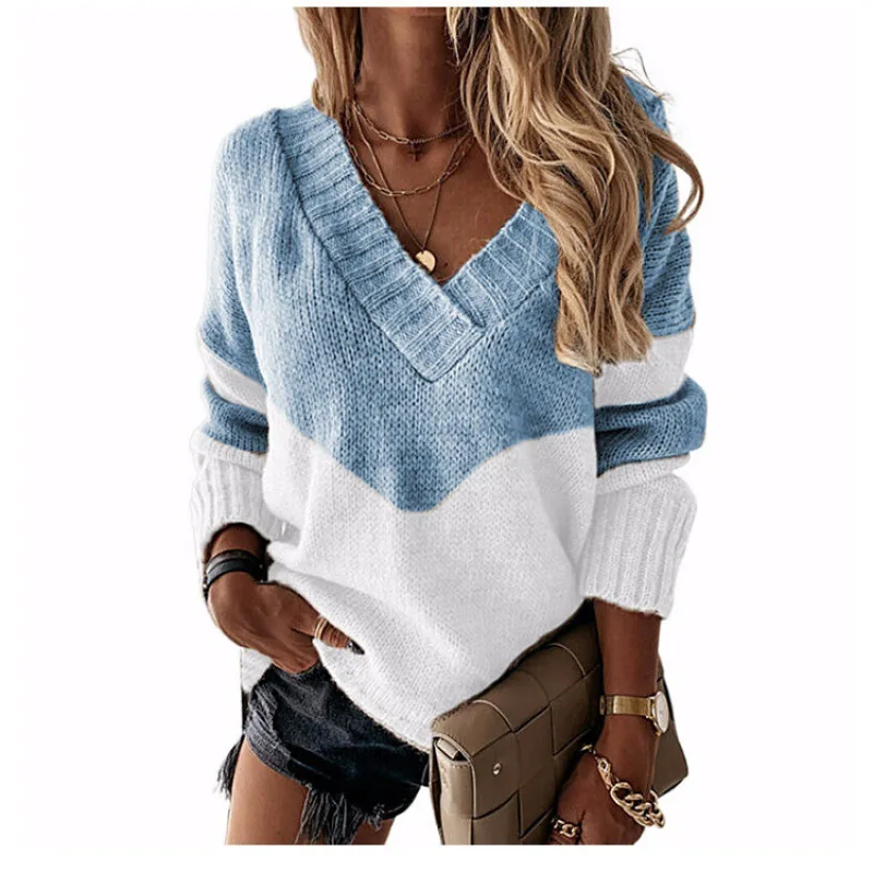 New Fall/winter 2022 pullover V-neck loose sweater patchwork color women's knitwear Casual street women's sweater
New Fall/winter 2022 pullover V-neck loose sweater patchwork color women's knitwear Casual street women's sweater
