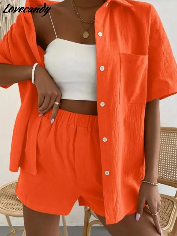 Fashion Ladies Sexy Solid Suits Short Sleeve Single-breasted Top + Broad-legged Shorts Set 2022 Summer 2 Piece Outfits For Women
Fashion Ladies Sexy Solid Suits Short Sleeve Single-breasted Top + Broad-legged Shorts Set 2022 Summer 2 Piece Outfits For Women
