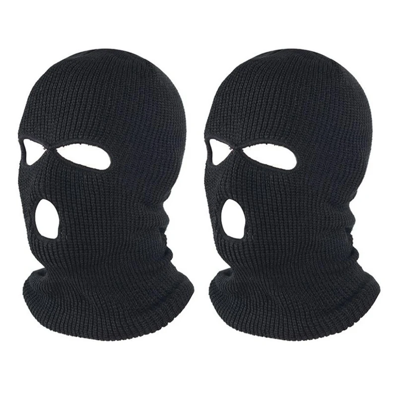 

2X Full Face Cover Ski Mask Hat 3 Holes Balaclava Windproof Knit Beanies Bonnet Winter Warm Unisex Caps Black