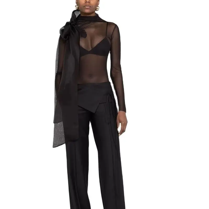 Tulle bow top 2023 summer new y2k silk high stretch mesh bottoming shirt fashion slightly transparent sexy ladies tops
Tulle bow top 2023 summer new y2k silk high stretch mesh bottoming shirt fashion slightly transparent sexy ladies tops