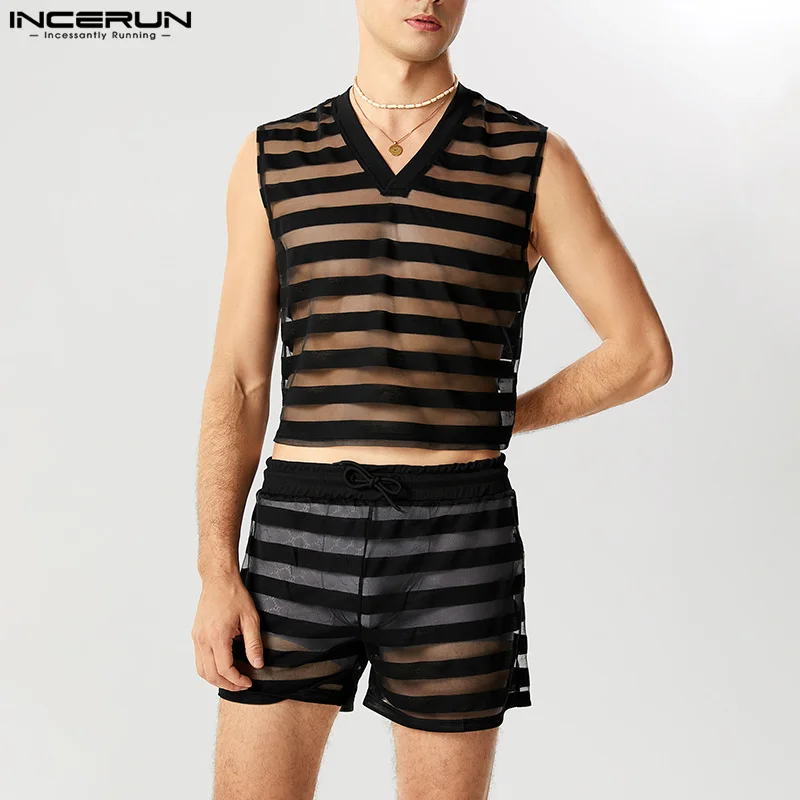 INCERUN Sexy Fashionable New Mens Sets Stripe See-through Mesh V-Neck Tank Tops Shorts Leisure Clubwear Male Suit 2 Pieces S-5XL
INCERUN Sexy Fashionable New Mens Sets Stripe See-through Mesh V-Neck Tank Tops Shorts Leisure Clubwear Male Suit 2 Pieces S-5XL