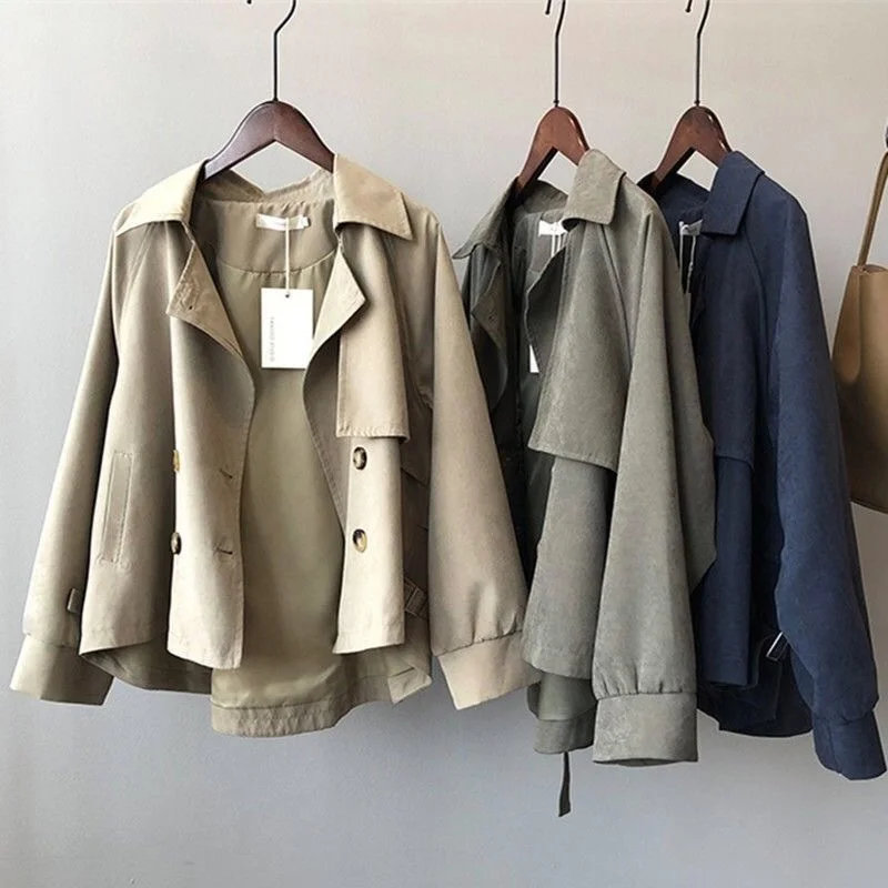 Solid Long Sleeve Trench Crop Jacket Women Double Breasted Coats Asymmetrical Hem Chic Veste Femme Autumn Spring
Solid Long Sleeve Trench Crop Jacket Women Double Breasted Coats Asymmetrical Hem Chic Veste Femme Autumn Spring