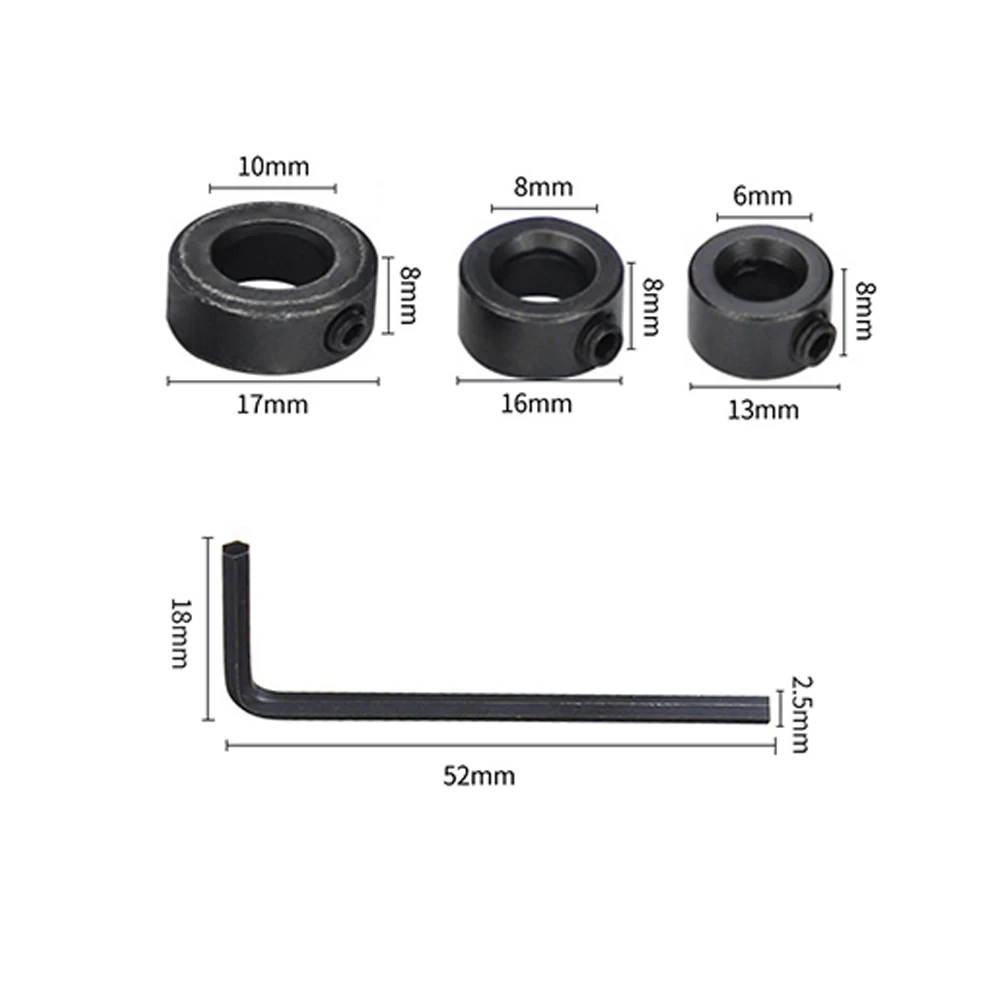 3pcs Drill Stop Collar Kit 6/8/10mm Woodworking Drills Locator Drill Bit Limit Ring HSS Black Drill Stop Collar Wrench Set
3pcs Drill Stop Collar Kit 6/8/10mm Woodworking Drills Locator Drill Bit Limit Ring HSS Black Drill Stop Collar Wrench Set