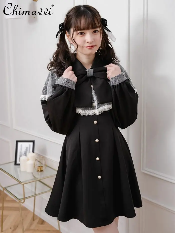 Japanese Style Rojita Lace Fashion Design Large Bow Collar Short Dress Women Slim Temperament Dress Slimming Kawaii Dress
Japanese Style Rojita Lace Fashion Design Large Bow Collar Short Dress Women Slim Temperament Dress Slimming Kawaii Dress