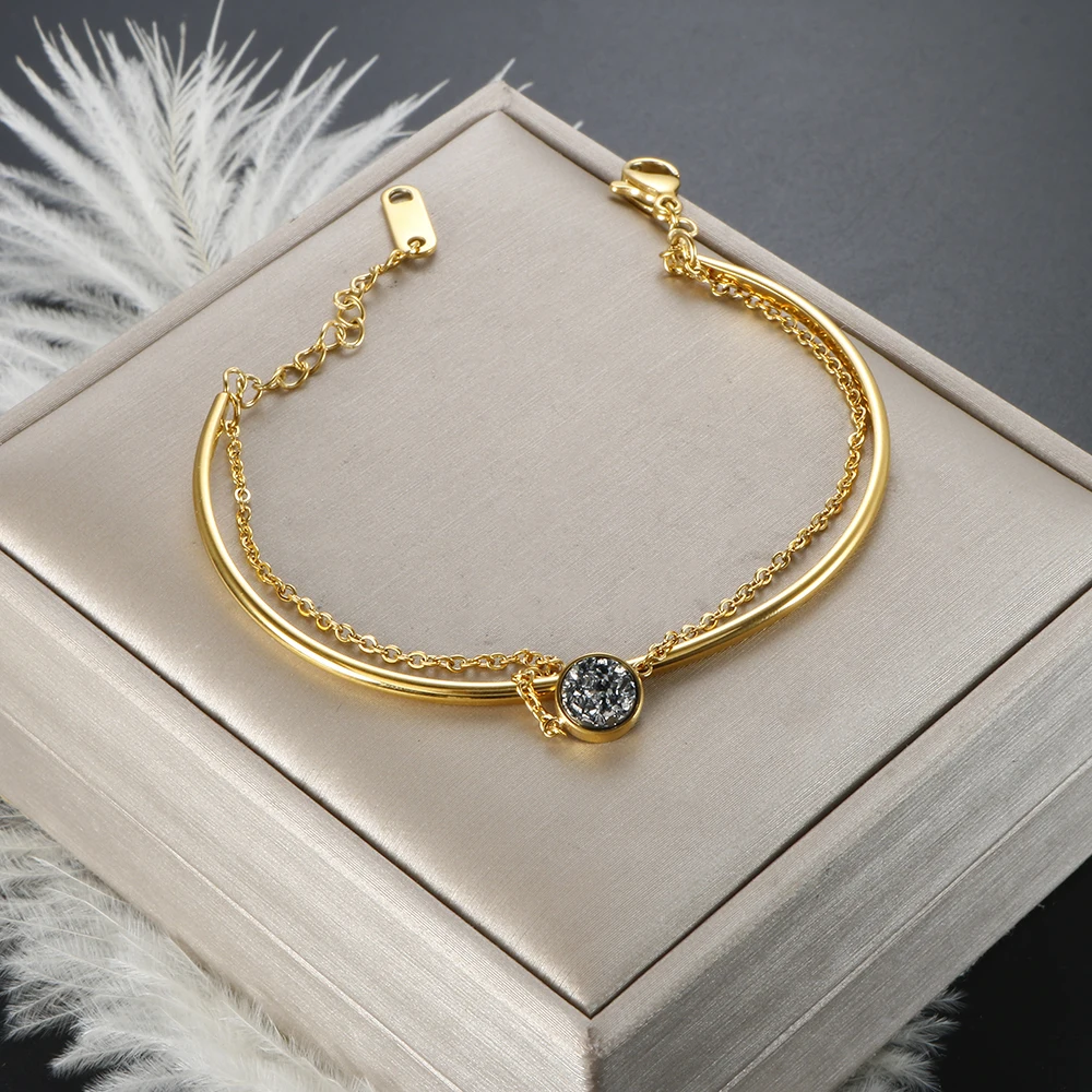 PVD Gold Plated Korean Simple Natural Crystal Bangle Double Layer Stainless Steel for Women Girl Lover Wholesales Jewelry Gift
PVD Gold Plated Korean Simple Natural Crystal Bangle Double Layer Stainless Steel for Women Girl Lover Wholesales Jewelry Gift