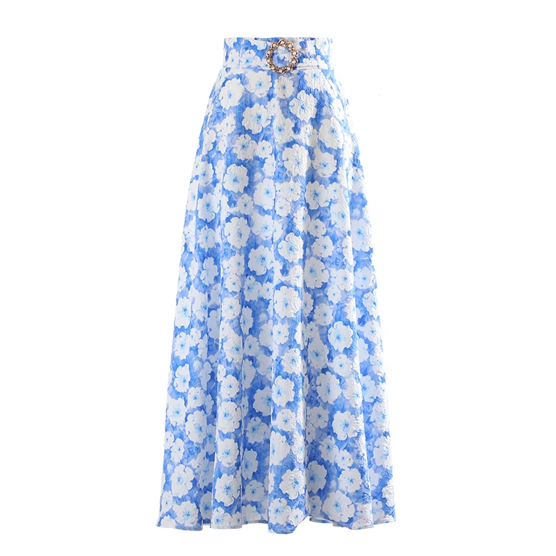 Empire Waist Blue Floral Print Skirt Women 2022 Spring Summer Drape Elegant Ankle Length A Line
Empire Waist Blue Floral Print Skirt Women 2022 Spring Summer Drape Elegant Ankle Length A Line
