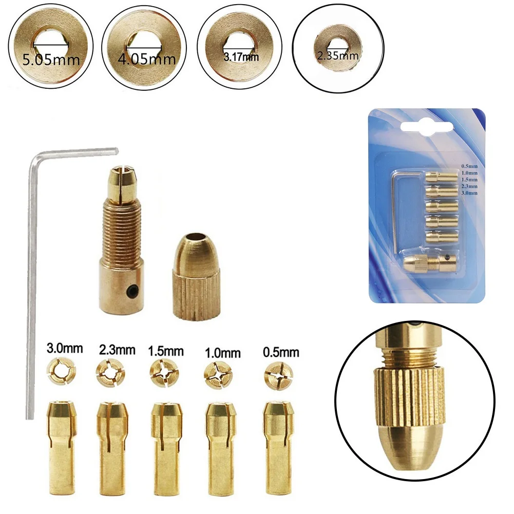7pcs/Set Brass Collet Mini Drill Chucks Adapter 2.35/3.17/4.05/5.05mm For Motor Shaft Power Tool Accessory
7pcs/Set Brass Collet Mini Drill Chucks Adapter 2.35/3.17/4.05/5.05mm For Motor Shaft Power Tool Accessory