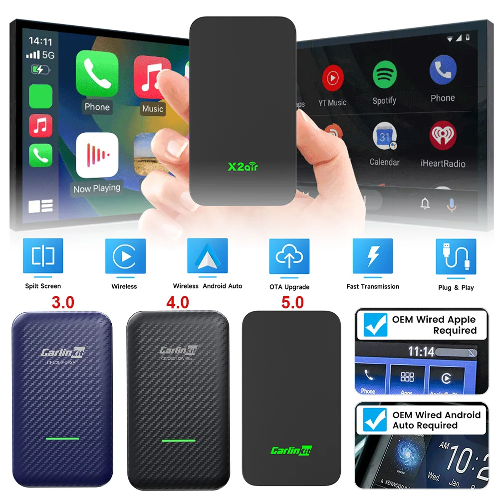 CarlinKit 5.0 2air/4.0/3.0 Wired to Wireless Android Auto Box Wireless CarPlay Adapter Smart Car Ai Box WiFi Bluetooth Upgrade
CarlinKit 5.0 2air/4.0/3.0 Wired to Wireless Android Auto Box Wireless CarPlay Adapter Smart Car Ai Box WiFi Bluetooth Upgrade