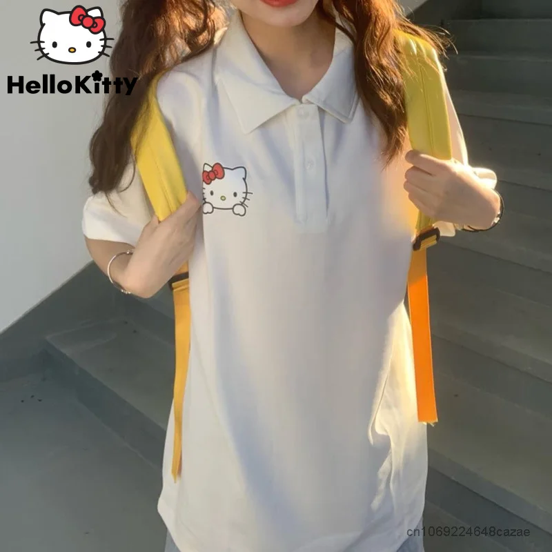 Sanrio Hello Kitty Polo Shirts Y2k Student Short Sleeve Cartoon White Loose T-shirt Women Summer Cute Tops Female Trend Clothing
Sanrio Hello Kitty Polo Shirts Y2k Student Short Sleeve Cartoon White Loose T-shirt Women Summer Cute Tops Female Trend Clothing