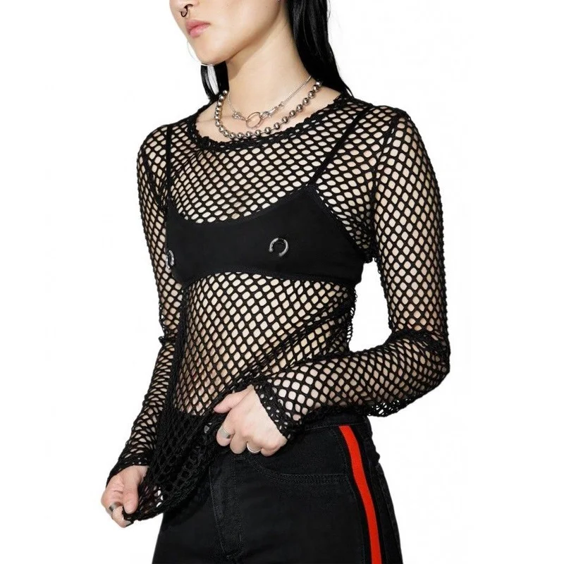 Y2K Gothic Fishnet Exposed T-Shirt Women Hipsters Vintage Casual Tops Loose Summer Sheer Mesh Tops T Shirt
Y2K Gothic Fishnet Exposed T-Shirt Women Hipsters Vintage Casual Tops Loose Summer Sheer Mesh Tops T Shirt