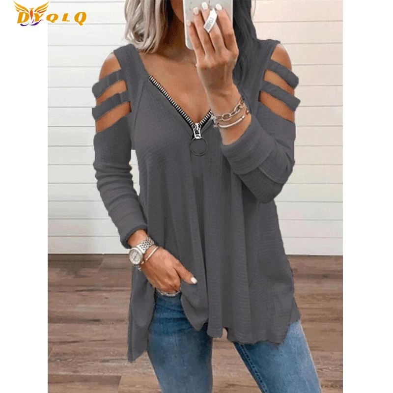 Sexy Hollow-Out Lady Fashion Tops Women Casual Clothes Pullover Long Sleeve V-neck Loose Tshirts Zipper Plus Size TeeShirt Femme
Sexy Hollow-Out Lady Fashion Tops Women Casual Clothes Pullover Long Sleeve V-neck Loose Tshirts Zipper Plus Size TeeShirt Femme