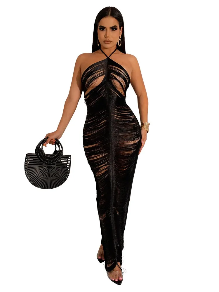 Chic Evening Party Night Club Dress For Fashion Sexy Women Halter Neck Lace-up Tassel Hollow Out See Through Slim Bodycon Dress
Chic Evening Party Night Club Dress For Fashion Sexy Women Halter Neck Lace-up Tassel Hollow Out See Through Slim Bodycon Dress