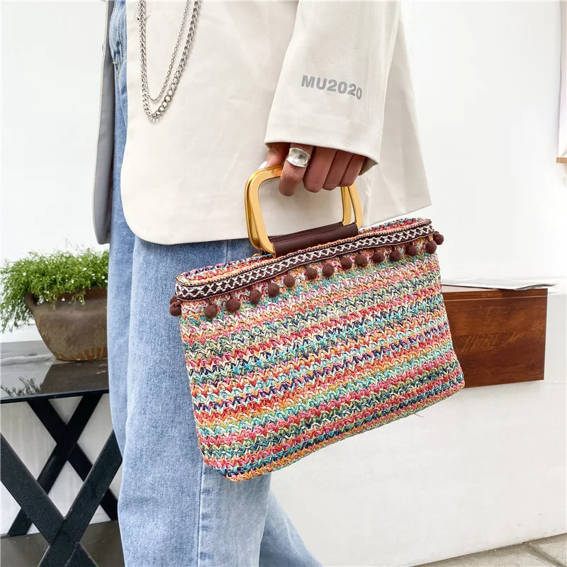 New Grass Woven Women's Bag Ethnic Style Vegetable Basket Large Capacity Colorful Lace Tassels Large Capacity Versatile Handbag
New Grass Woven Women's Bag Ethnic Style Vegetable Basket Large Capacity Colorful Lace Tassels Large Capacity Versatile Handbag