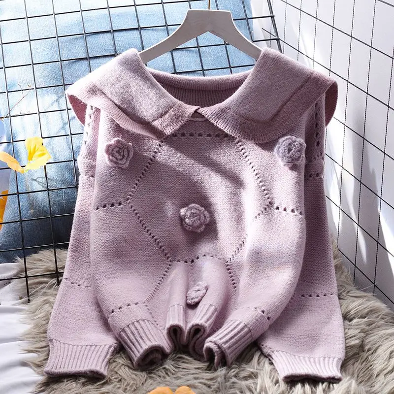 Knitted Flower Lapel Loose Women Pullovers Long Sleeve Drop Shoulder Crop Top Sweaters 2023 Autumn Chic Casual Knitwears Q65
Knitted Flower Lapel Loose Women Pullovers Long Sleeve Drop Shoulder Crop Top Sweaters 2023 Autumn Chic Casual Knitwears Q65