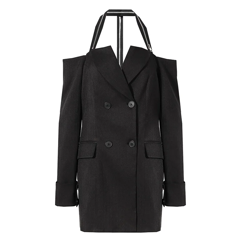 Новинка 2022, модные черные пальто с открытой спиной, женский классический двубортный Блейзер, пальто 
Новинка 2022, модные черные пальто с открытой спиной, женский классический двубортный Блейзер, пальто