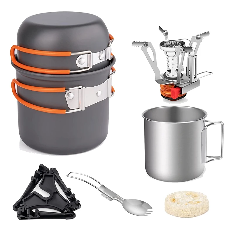 Camping Pot And Pan Set With Mini Backpacking Stove Cooking Gear For Outdoor Hiking Campfire
Camping Pot And Pan Set With Mini Backpacking Stove Cooking Gear For Outdoor Hiking Campfire