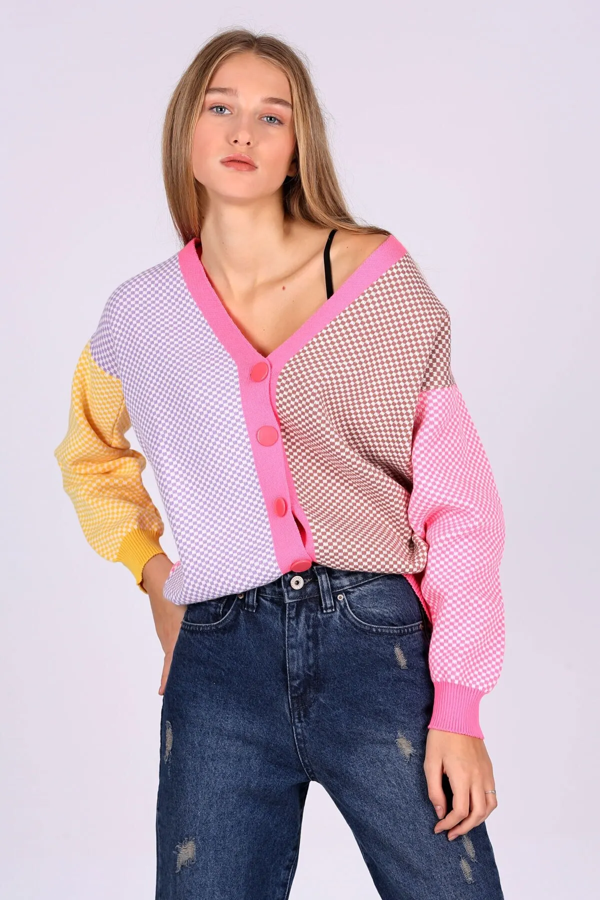 

Женский кардиган, вязаная одежда-Розовый Повседневный вязаный качественный модный кардиган, свитеры, свободный свитер, свитер, джемпер
