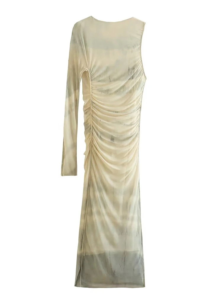 YENKYE New 2023 Women Vintage Pleat Asymmetrical Mesh Sexy Dress O Neck One Shoulder Sleeve Ladies Party Long Dresses
YENKYE New 2023 Women Vintage Pleat Asymmetrical Mesh Sexy Dress O Neck One Shoulder Sleeve Ladies Party Long Dresses