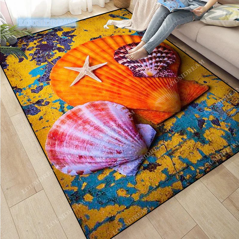 

Beach Shell Carpet Bedroom Sofa Starfish Floor Mat Bathroom Door Mat Absorbent and Non slip Rugs Kitchen Mat a1