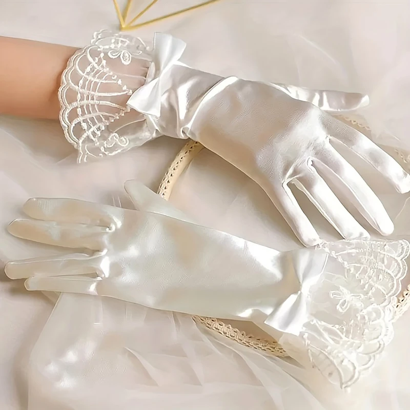 Women Elegant White Full Fingers Wedding Gloves Lace Satin Bow Decorative Party Bride Accessories Date Women
Women Elegant White Full Fingers Wedding Gloves Lace Satin Bow Decorative Party Bride Accessories Date Women