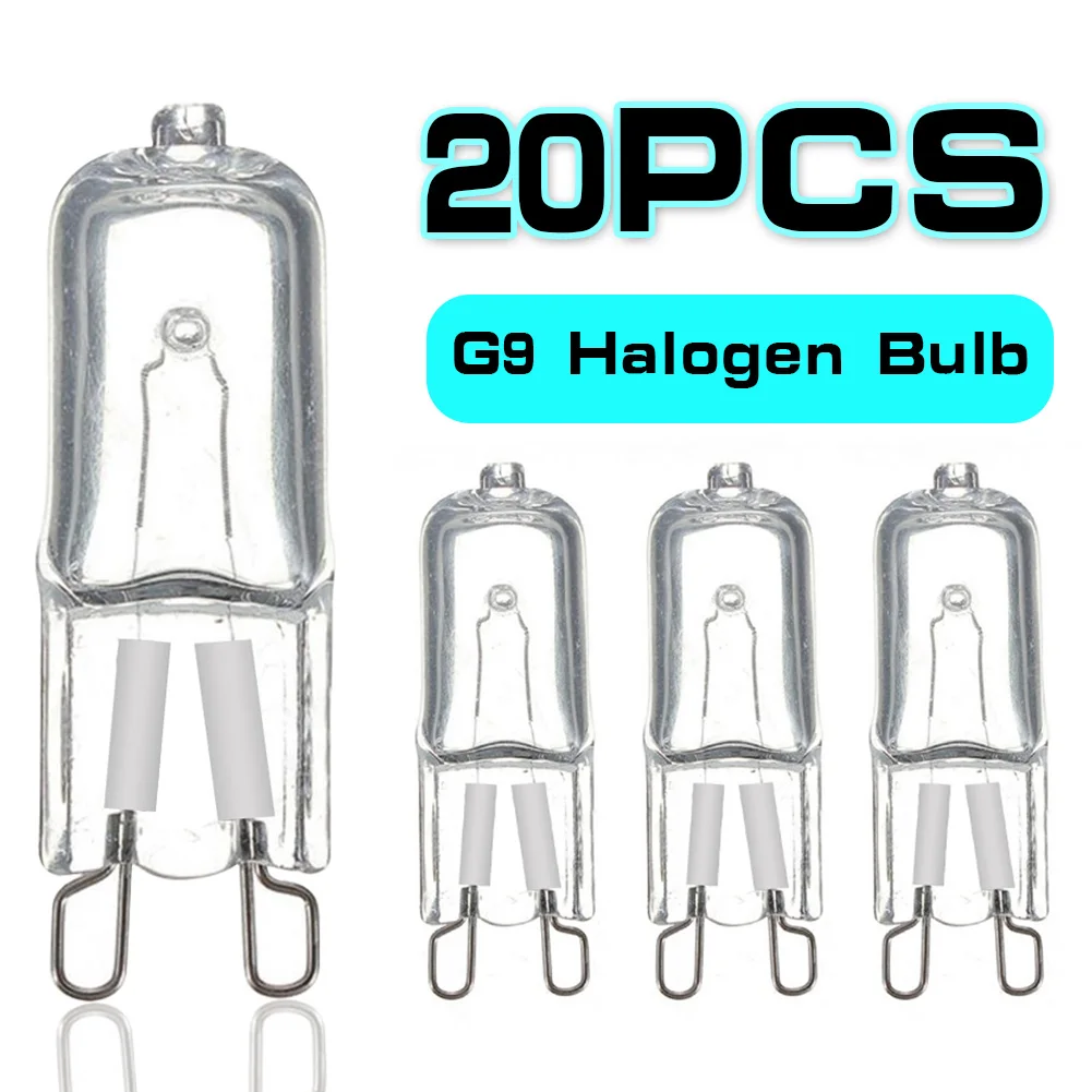 

20pcs 220-240V Warm White 20W 25W 40W 60W G9 Halogen Bulbs Bi-Pin Crystal Lamp High Quality indoor lighting Lights Chandeliers